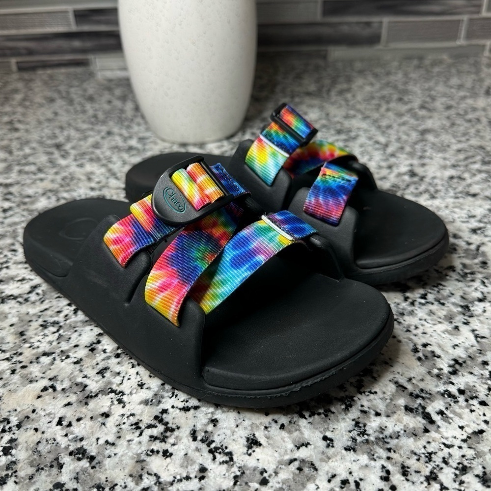 Chaco Tie Dye Rainbow Colored Kids Slides Sandals Flip Flops Size 2
